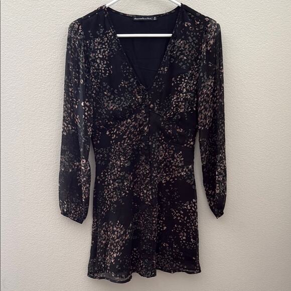 Abercrombie & Fitch Black Patterned Longsleeve Dress Size Small - Picture 4 of 11